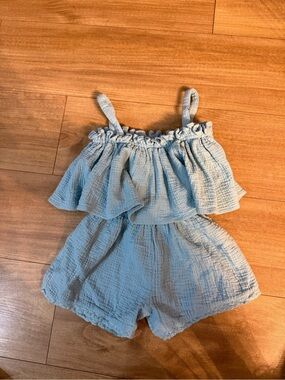 Light Blue Gauze Girls' Romper - Soft Summer Jumpsuit